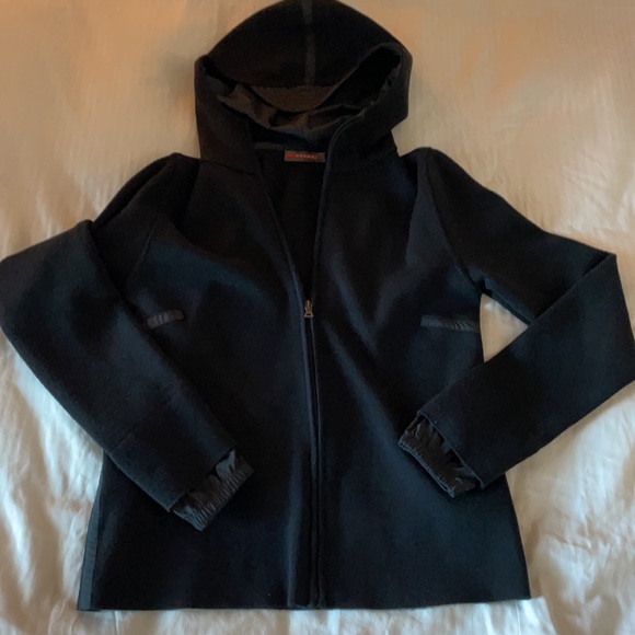 PRADA Women’s  Wool Zip Up Jacket with hoody size 44/medium - Picture 1 of 13